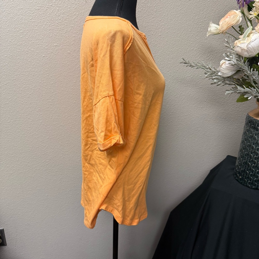 Culture Code M Soft Orange Notch Neck Short Sleeve Casual Top Summer Chic - Picture 4 of 8